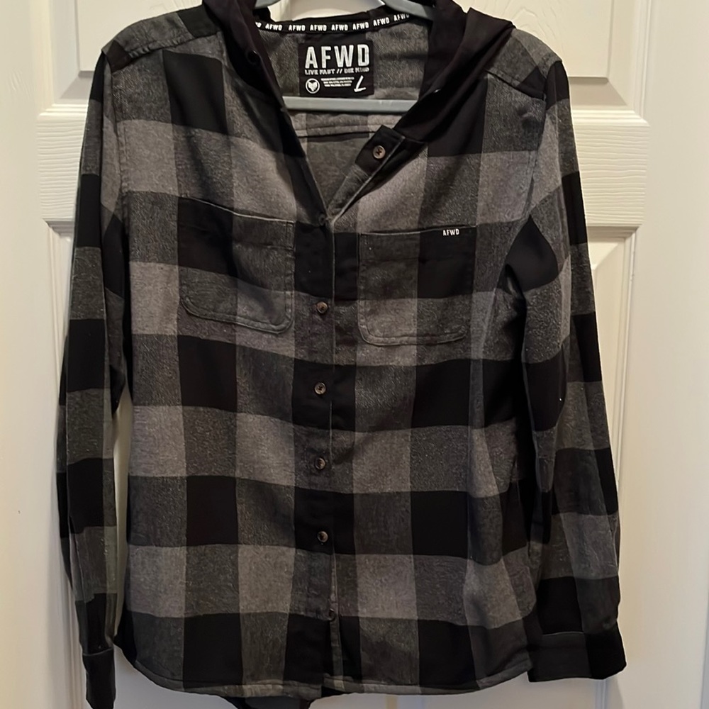 Alpha Forward Hooded Flannel, Black/Gray, Size Large